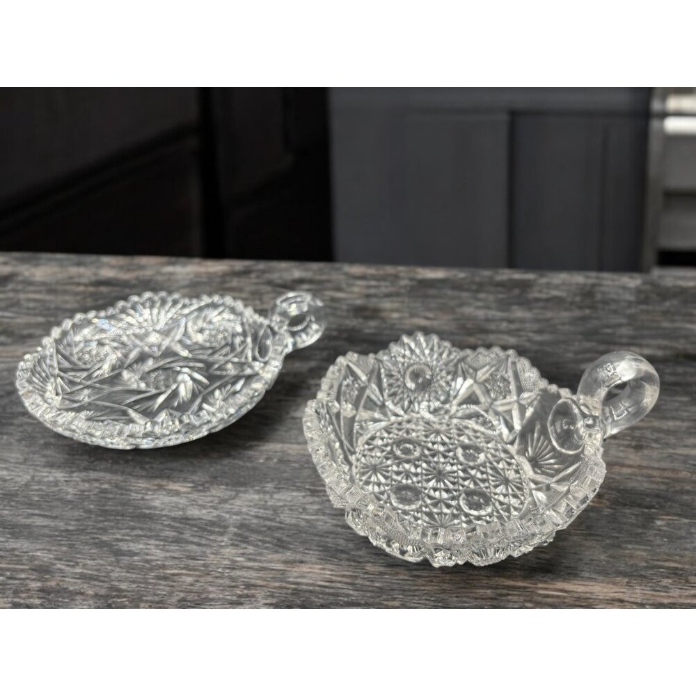 2 Vintage Eapg Crystal Clear Glass Nappy Dish Saw tooth edge Deep Cut